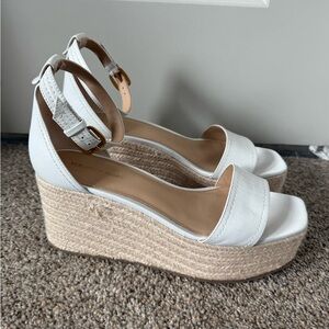 Veronica Beard Cream and White Wedge Sandals